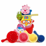 韩国pororo小企鹅玩具 儿童戏水玩具 叠叠乐益智杯洗澡戏水玩沙杯