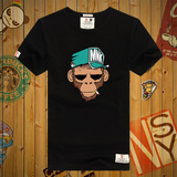 夏季青年青少年短袖T恤男圆领大嘴猴日系街头流行复古猿猴印花潮