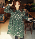 韩国正品代购时尚孕妇装秋冬装新款舒适纯棉长袖太阳花娃娃连衣裙