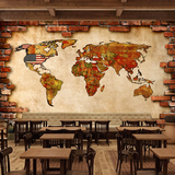 复古国旗世界地图涂鸦墙咖啡厅休闲酒吧墙纸无缝大型壁画背景壁纸