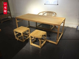 老榆木家具免漆 实木茶桌餐桌一套时尚 简约 复古 实木家具