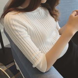 短款针织衫女套头长袖薄毛衣纯色竖条纹韩版2016春夏新款空调衫