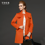 TDEB春装新款欧美高端大牌修身双面羊绒大衣女中长款修身毛呢外套