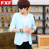 青少年男装西服夏季薄款外套韩版修身纯色半袖小西装短上衣七分袖