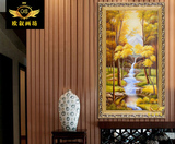 喷绘简约欧式客厅玄关楼梯装饰画山水风景有框高山流水竖版油画