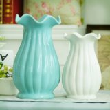 现代简约陶瓷花瓶花器创意摆件荷叶边餐桌台面花盆白色蓝色特价