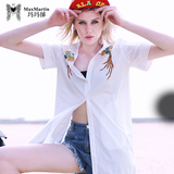 玛玛绨2016夏季新款白色个性刺绣中长款衬衫女韩版时尚修身衬衣潮