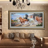 油画八骏马定制酒店客厅大厅挂画现在简约壁画装饰画《冲向未来》