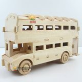 热儿童玩具小男孩组装积木公交车木头迷你汽车模型城市客车双层巴