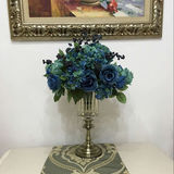 欧式餐桌花 室内装饰花卉仿真花成品假花客厅蓝色妖姬假的玫瑰花