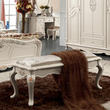 欧式法式布艺实木雕花床尾凳美式换鞋凳穿鞋凳床尾凳床边凳象牙白
