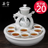 景德镇全自动整套装功夫茶具带陶瓷茶盘玲珑镂空创意蜂窝透明茶艺