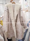 韩国代购冬装字母连帽加厚羊羔毛鹿皮绒外套中长款女式大衣N2002