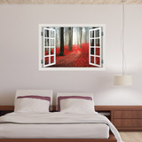 红叶树林风景假窗户立体3d贴纸墙贴个性创意客厅卧室餐厅墙贴贴画