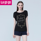 lagogo 拉谷谷夏季流苏短袖修身显瘦镶钻字母T恤4BM666C602