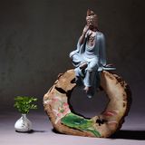 复古禅意手绘风化木头创意家居摆件中式陶瓷佛像工艺品装饰品礼品