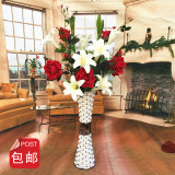 时尚简约家居客厅落地装饰假花仿真百合玫瑰花套装组合带花瓶批发