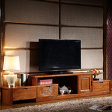 客厅伸缩实木电视柜中式大厅电视机柜视听柜卧室橡木雕花地柜矮柜