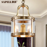 美式全铜吊灯玻璃圆形餐厅灯具单头简约创意灯饰个性卧室书房铜灯
