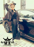 秋冬黑色盘口开衫阔腿裤PU 时尚潮款套装明星同款个性韩版女装