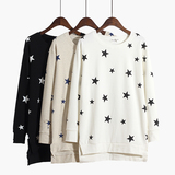 2016韩版宽松大码长袖T恤衫春季女装纯棉打底星星图案中长款体恤