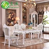 欧式天然大理石雕花餐桌橡木描金实木小户型烤漆白色餐桌椅组合