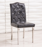 义利简约现代不锈钢餐椅黑白拉砖高背餐椅饭桌椅餐桌椅组客厅酒店