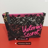 Victoria's secret维多利亚的秘密维秘透明黑蕾丝PVC化妆包收纳包