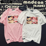 原创潮牌142857陈冠希最爱KAWS壁画 七龙珠 粉色贴布印花短袖T恤