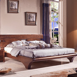 现代中式全纯实木床新品双人时尚功能卧室大床原木质简易复古家具