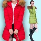 2015韩版新款冬装女式中长款羽绒服女修身显瘦大毛领加厚纯色大码