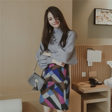 韩国代购2015秋冬季新款宽松套头毛衣毛呢包臀裙两件套装女时尚潮