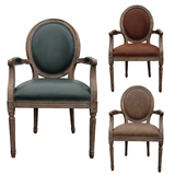 欧式圆背扶手椅美式酒店椅咖啡厅餐椅实木椅做旧头像椅复古椅靠背