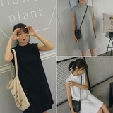 2016夏季新款简约纯色小高领无袖t恤女学生韩版百搭中长款上衣潮