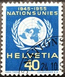 瑞士邮票 1955年 联合国国徽 盖销1枚 外国邮票收藏