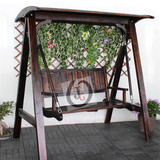 花园碳化木质布顶吊椅 防腐木庭院阳台摇椅 防腐木双人户外秋千椅