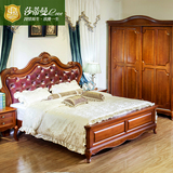 美式乡村床纯实木床1.8米双人床真皮床新古典雕花枫木欧式床深色