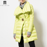 FEXATA2015新款女装漏斗领修身加收羽绒服韩版冬装中长款羽绒外套