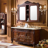 欧式双盆浴室柜组合橡木实木镜柜卫浴柜落地 美式洗手盆柜台盆柜