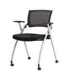 简约网布培训椅子职员椅折叠椅带写字板带轮子可移动带扶手会议椅