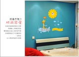 卡通小鹿儿童房卧室平面墙贴 大型创意时钟贴 可移除PVC贴画贴纸