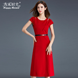 2016夏季新款品牌女装OL职业连衣裙中长款修身大码显瘦红色裙子