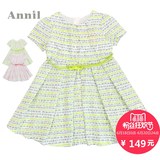 安奈儿女童装夏季款 正品 纯棉碎花短袖连衣裙子AG523323