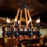 欧美式复古铁艺麻绳吊灯个性乡村田园餐厅咖啡酒吧大厅怀旧艺术灯