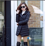 2015冬季女装韩版棉衣加厚保暖毛领带帽中长款羽绒棉棉衣女外套