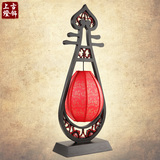 喜庆仿古中式落地灯红色台灯创意古典落地灯木艺落地灯具琵琶造型