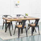 美式乡村铁艺餐桌椅复古实木长方形书桌咖啡桌实木办公会议桌
