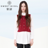 Sweet Basil/紫淑2016春秋季新款韩版女装针织拼接毛衫假两件外套