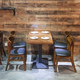 简约实木水曲柳牛角椅原木色餐椅复古主题西餐厅咖啡厅餐桌椅组合