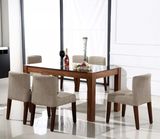新款简约时尚胡桃木餐桌 钢化玻璃餐台 餐桌椅组合 小户型